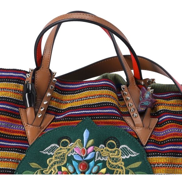 Christian Louboutin Mexicaba Tote Bag Green Orange Multi Jacquard Felt Leather - Picture 3 of 10